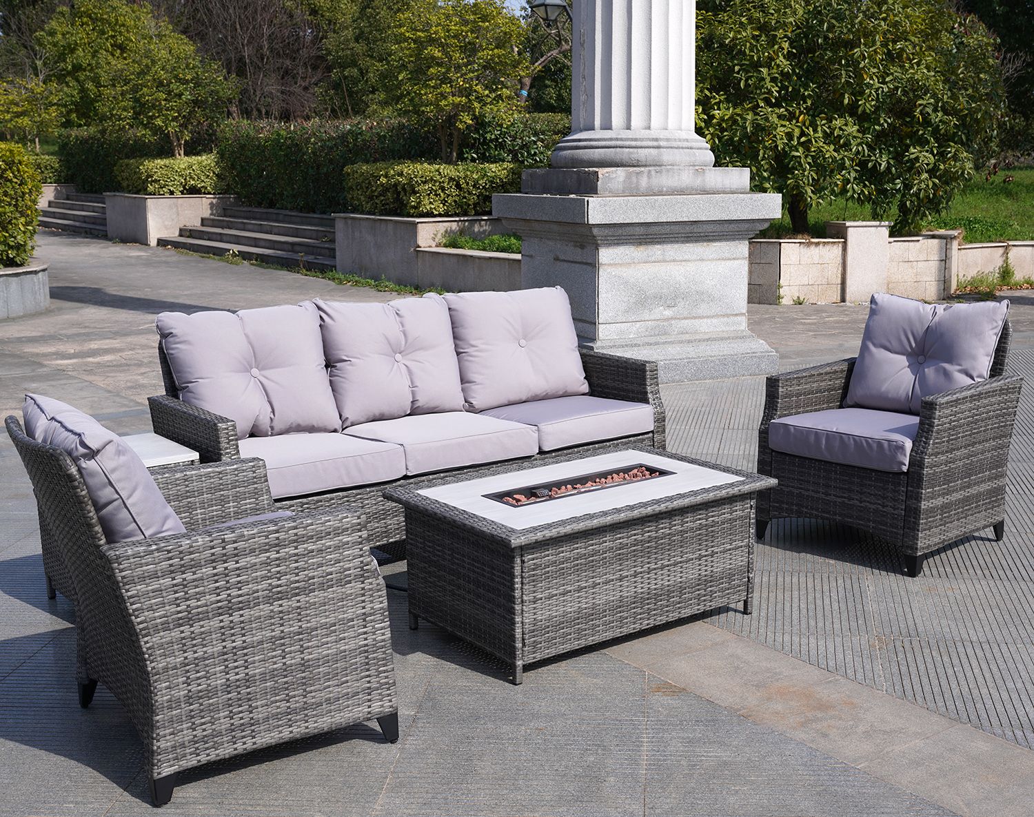 Direct Wicker Gray Wicker Sofa Set Outdoor Furniture Conversation Set with Firepit Table image 8