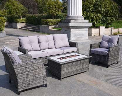 Direct Wicker Gray Wicker Sofa Set Outdoor Furniture Conversation Set with Firepit Table image 8