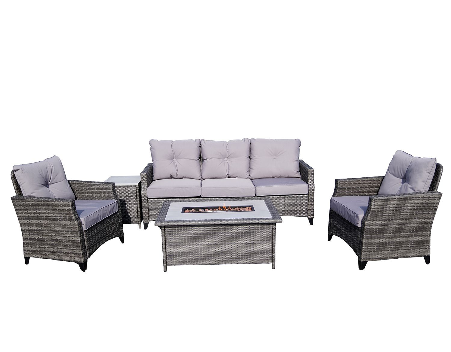 Direct Wicker Gray Wicker Sofa Set Outdoor Furniture Conversation Set with Firepit Table image 7