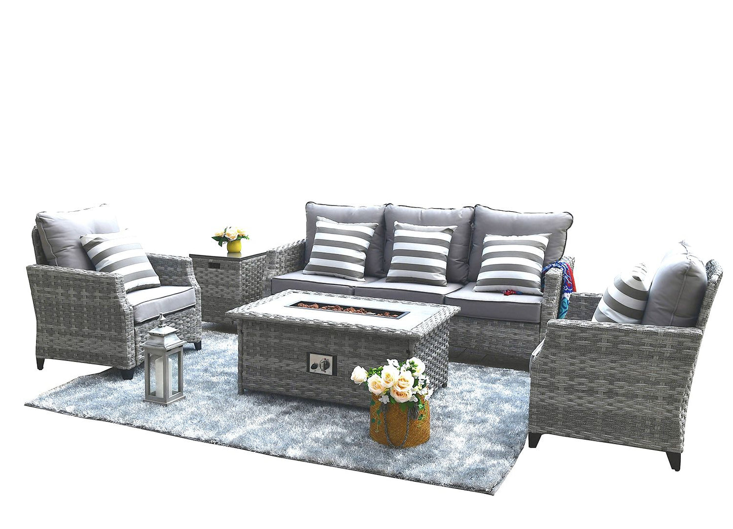 Direct Wicker Gray Wicker Sofa Set Outdoor Furniture Conversation Set with Firepit Table image 1