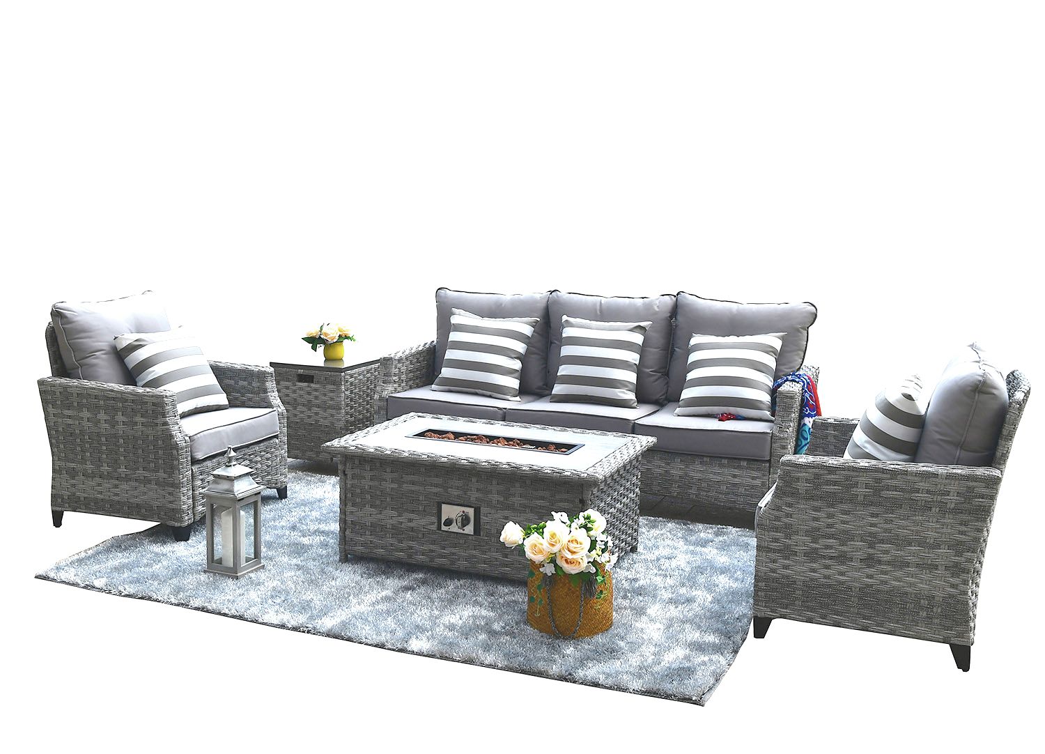Direct Wicker Gray Wicker Sofa Set Outdoor Furniture Conversation Set with Firepit Table image 1