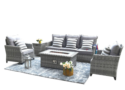 Direct Wicker Gray Wicker Sofa Set Outdoor Furniture Conversation Set with Firepit Table image 1