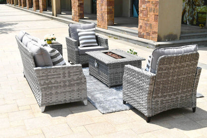 Direct Wicker Gray Wicker Sofa Set Outdoor Furniture Conversation Set with Firepit Table image 4