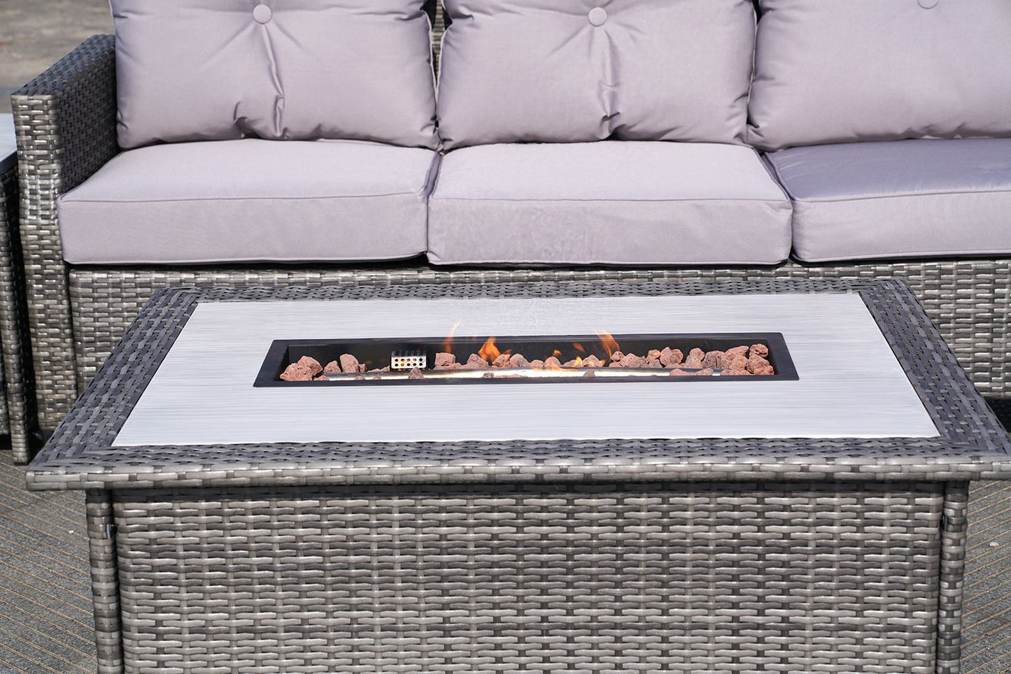 Direct Wicker Gray Wicker Sofa Set Outdoor Furniture Conversation Set with Firepit Table image 10