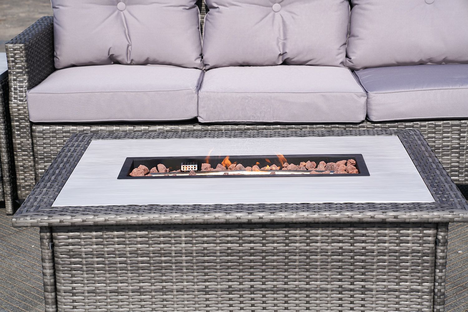 Direct Wicker Gray Wicker Sofa Set Outdoor Furniture Conversation Set with Firepit Table image 10