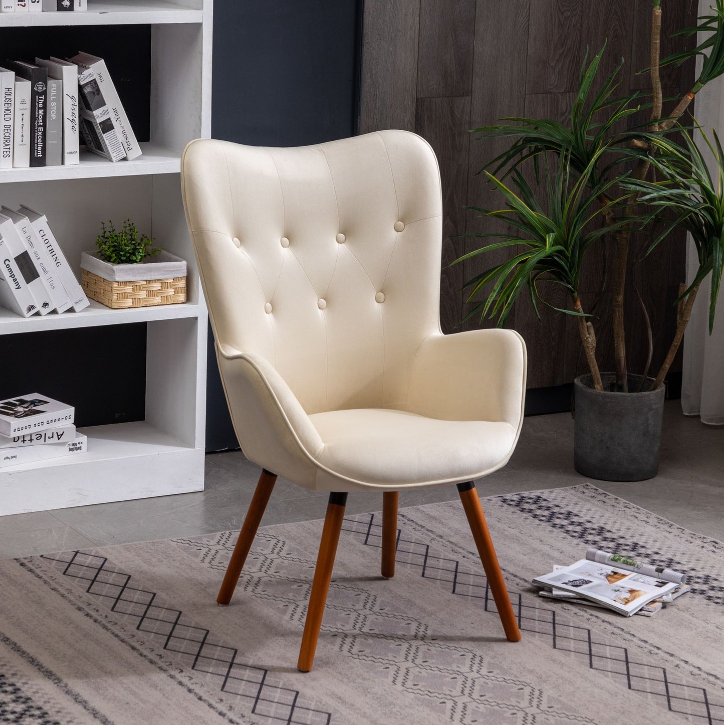 Doarnin Contemporary Silky Velvet Tufted Button Back Accent Chair, White image 2
