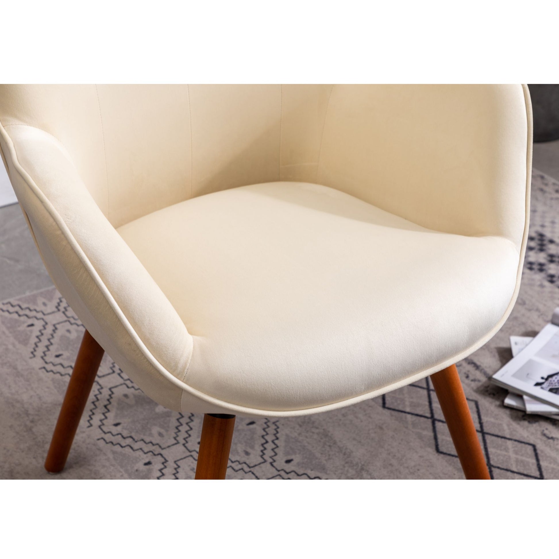 Doarnin Contemporary Silky Velvet Tufted Button Back Accent Chair, White image 9