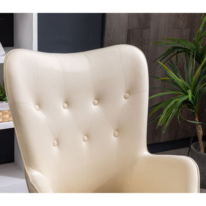 Doarnin Contemporary Silky Velvet Tufted Button Back Accent Chair, White image 6