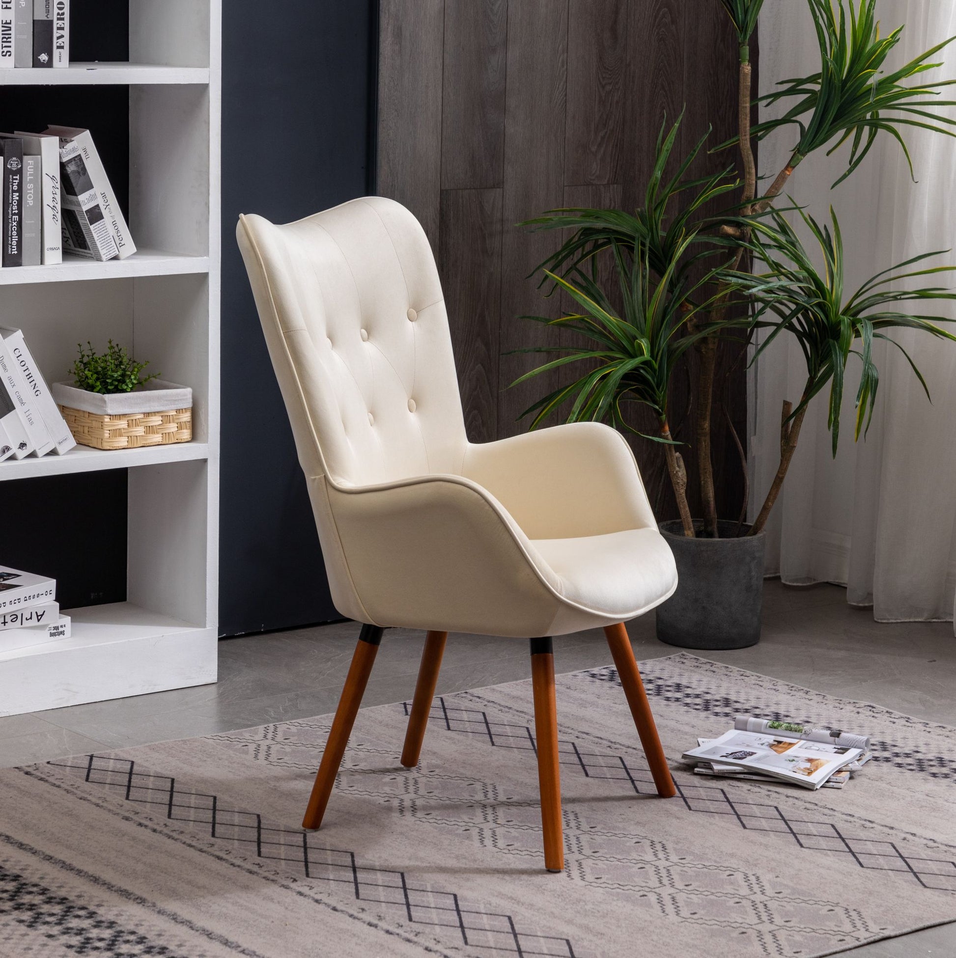 Doarnin Contemporary Silky Velvet Tufted Button Back Accent Chair, White image 4