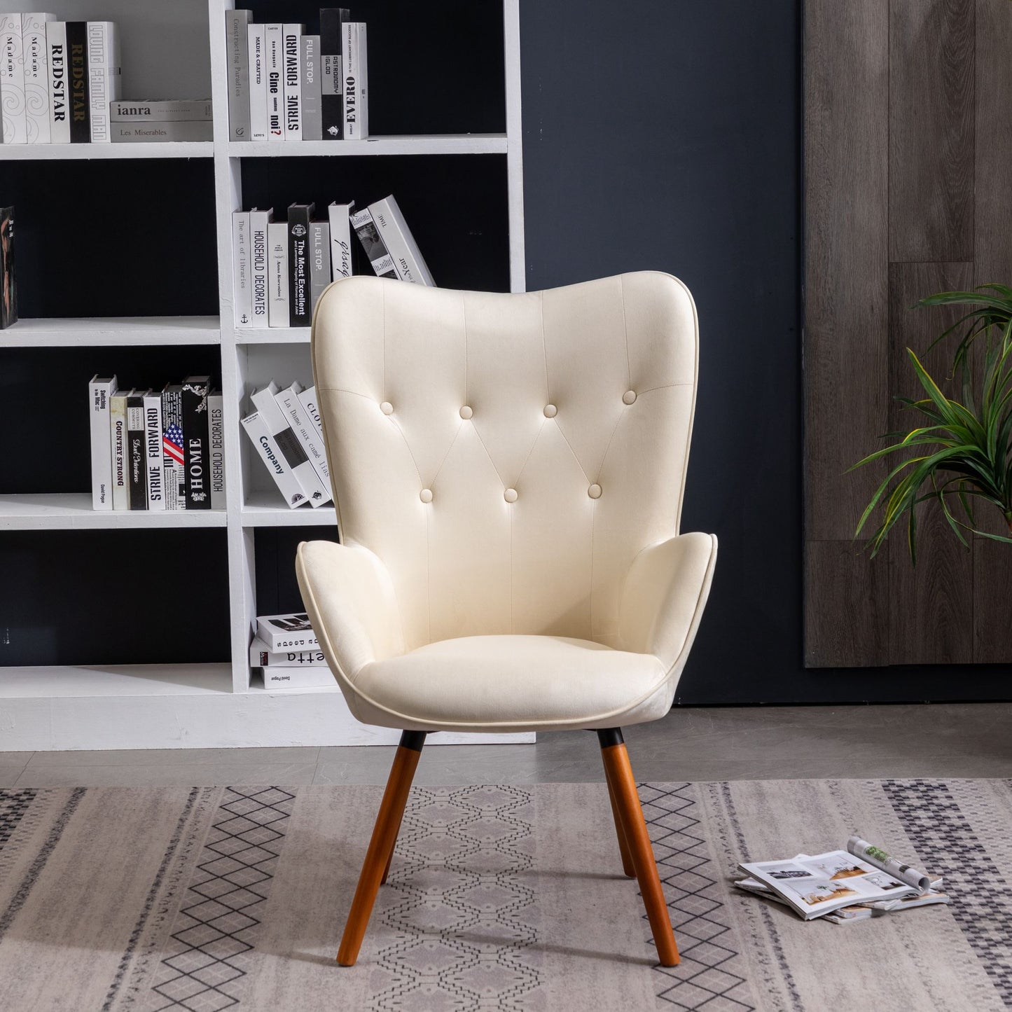 Doarnin Contemporary Silky Velvet Tufted Button Back Accent Chair, White image 3