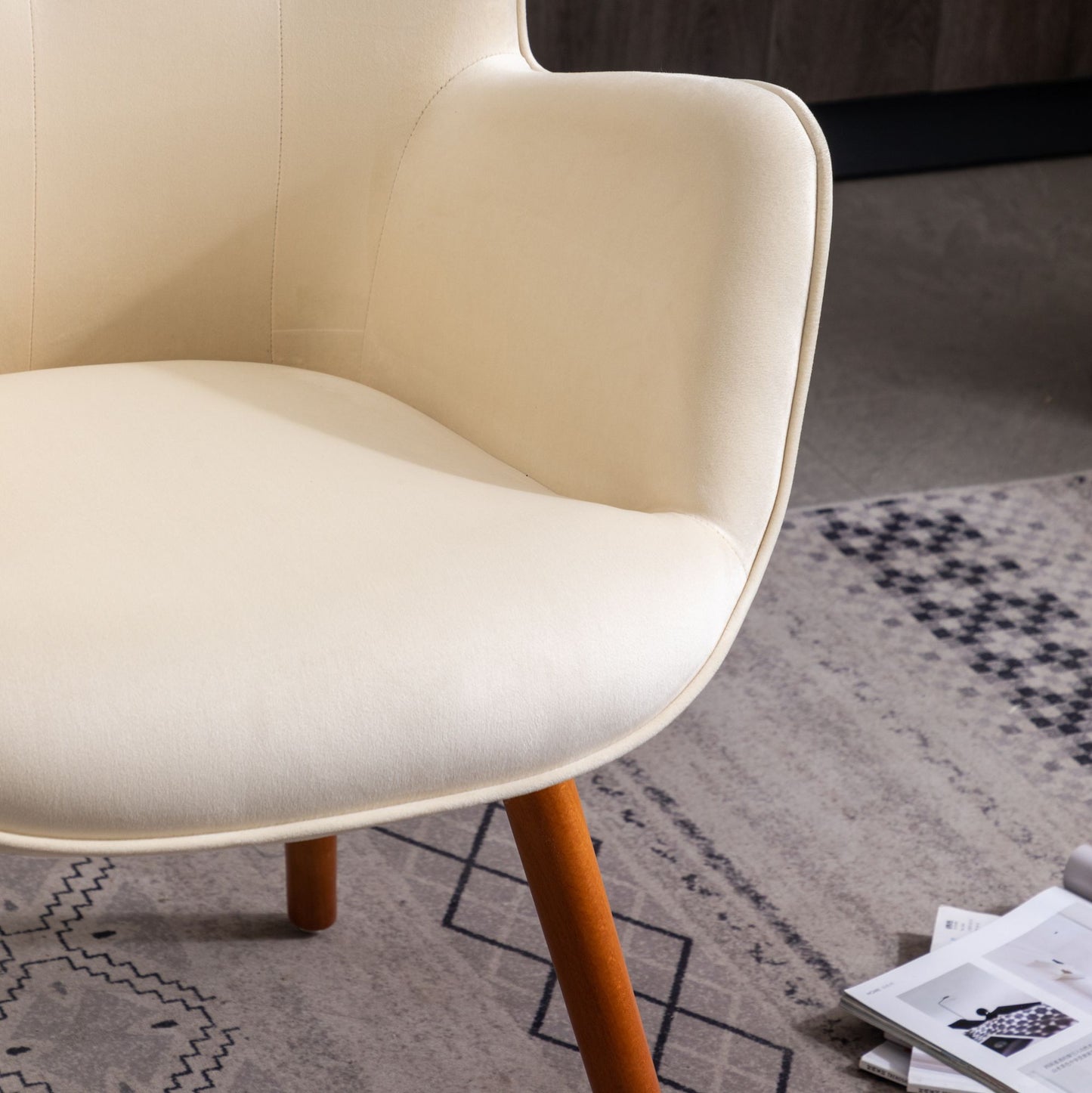 Doarnin Contemporary Silky Velvet Tufted Button Back Accent Chair, White image 8