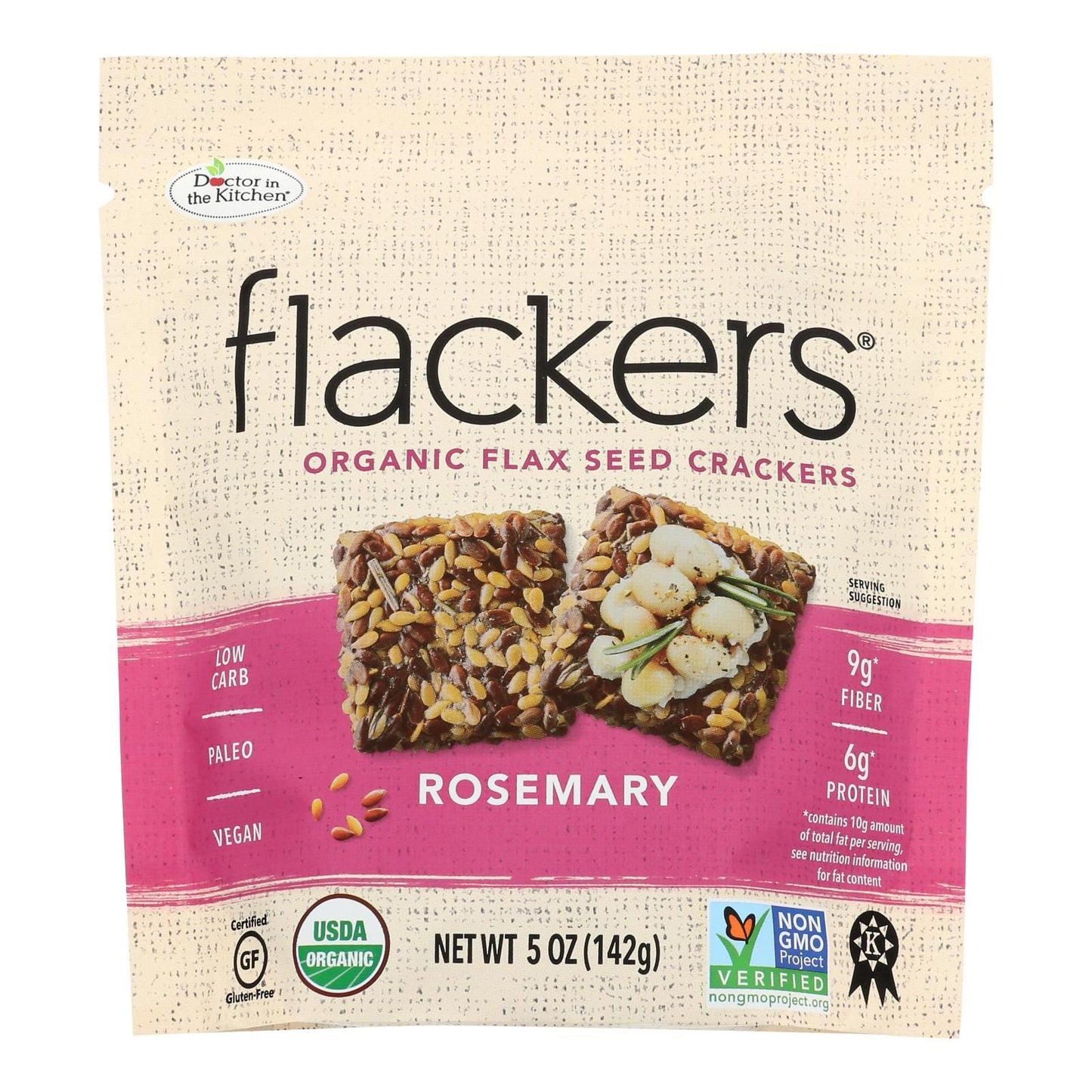 Doctor In The Kitchen - Organic Flax Seed Crackers - Rosemary - Case Of 6 - 5 Oz. image 1