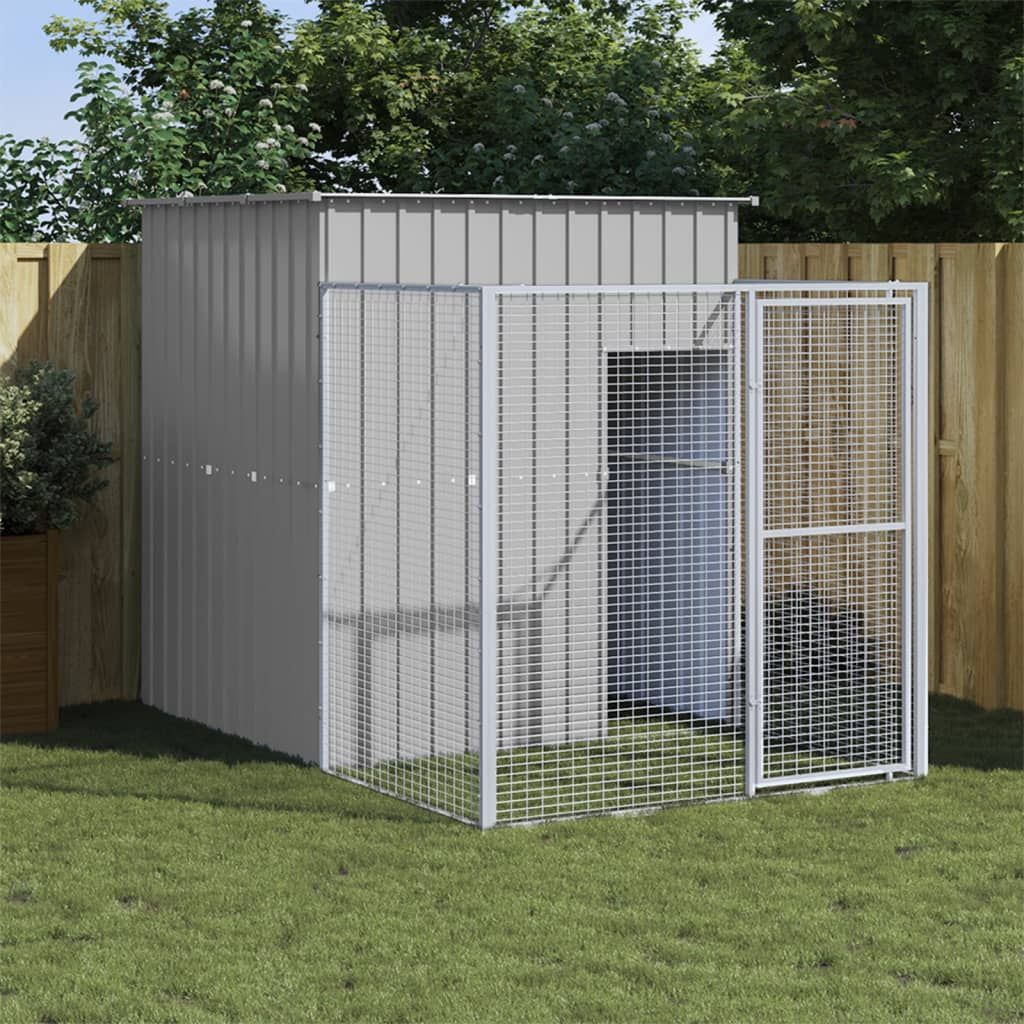 Dog House with Run Light Gray 65"x98.8"x71.3" Galvanized Steel image 1
