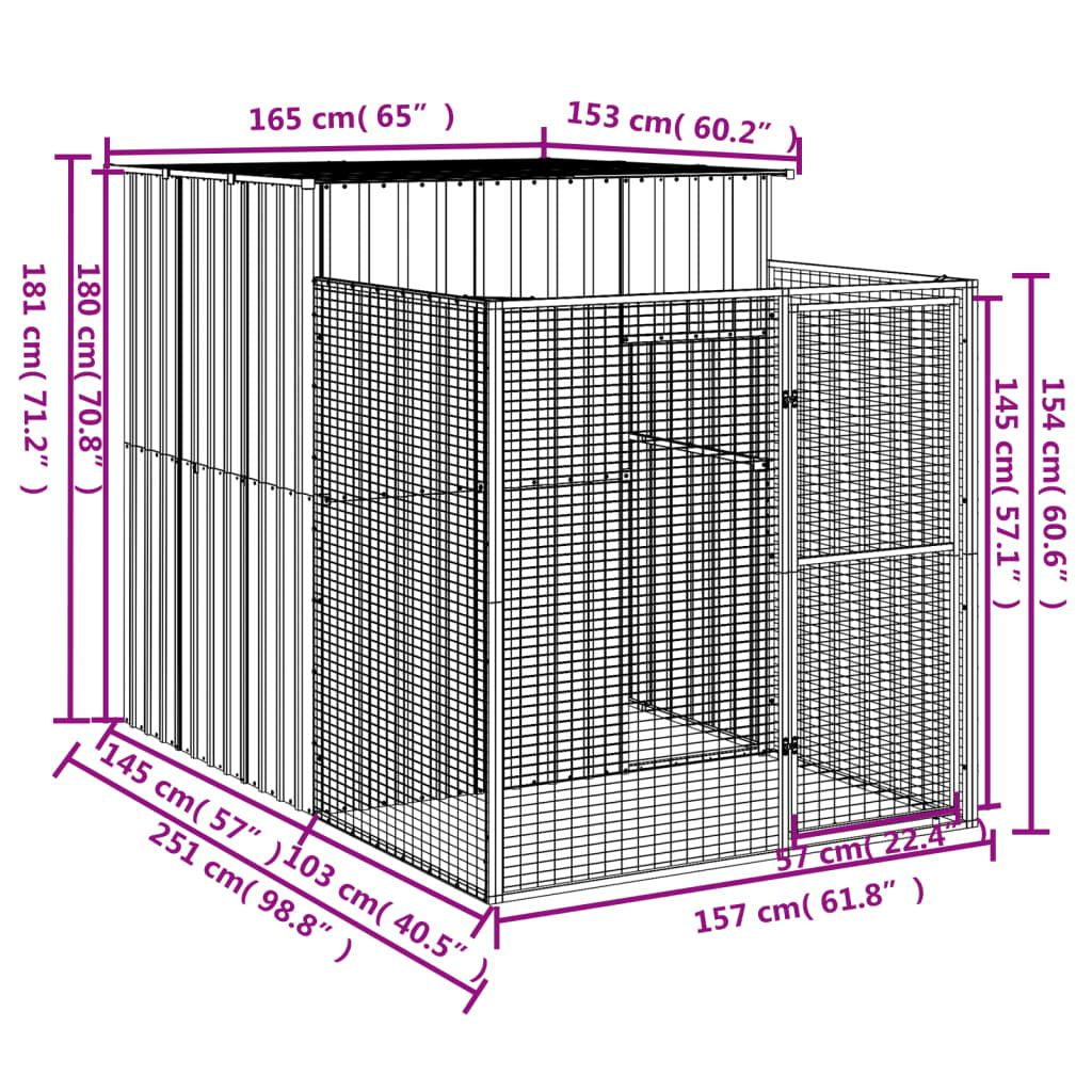 Dog House with Run Light Gray 65"x98.8"x71.3" Galvanized Steel image 5