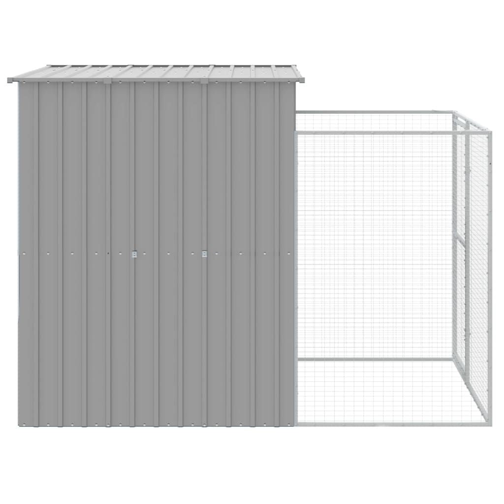 Dog House with Run Light Gray 65"x98.8"x71.3" Galvanized Steel image 4