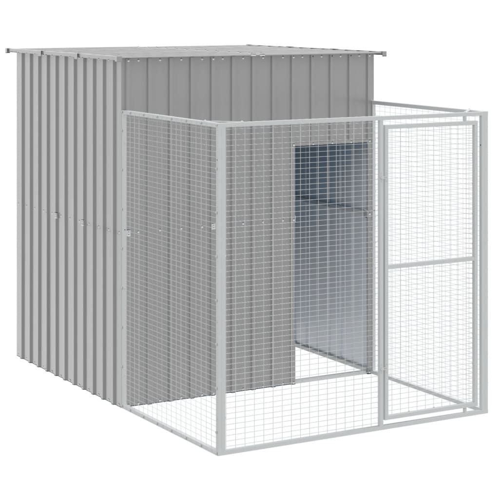 Dog House with Run Light Gray 65"x98.8"x71.3" Galvanized Steel image 2