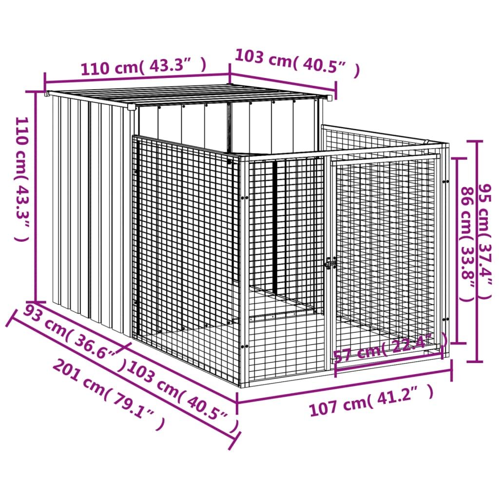 Dog House with Run Light Grey 43.3x79.1x43.3" Galvanised Steel image 5