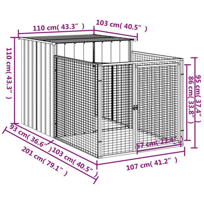 Dog House with Run Light Grey 43.3x79.1x43.3" Galvanised Steel image 5