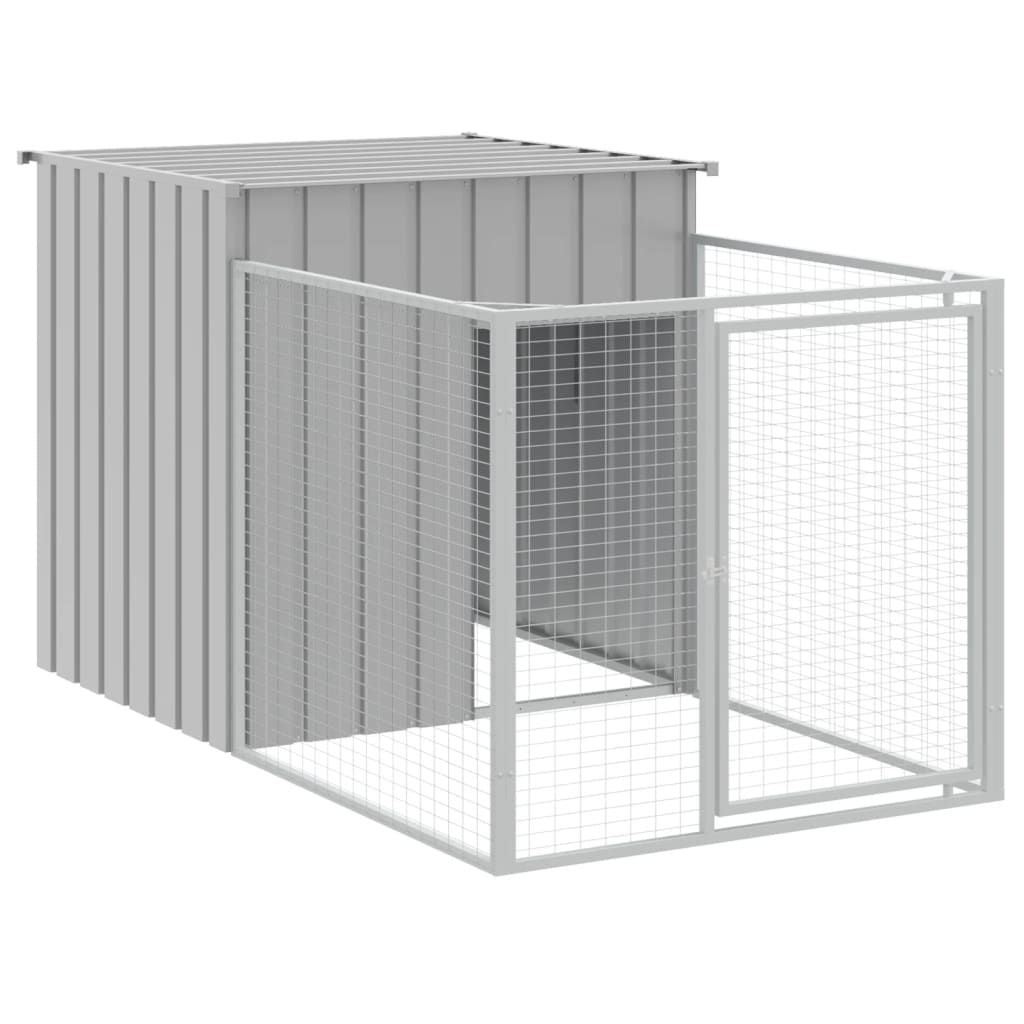 Dog House with Run Light Grey 43.3x79.1x43.3" Galvanised Steel image 2
