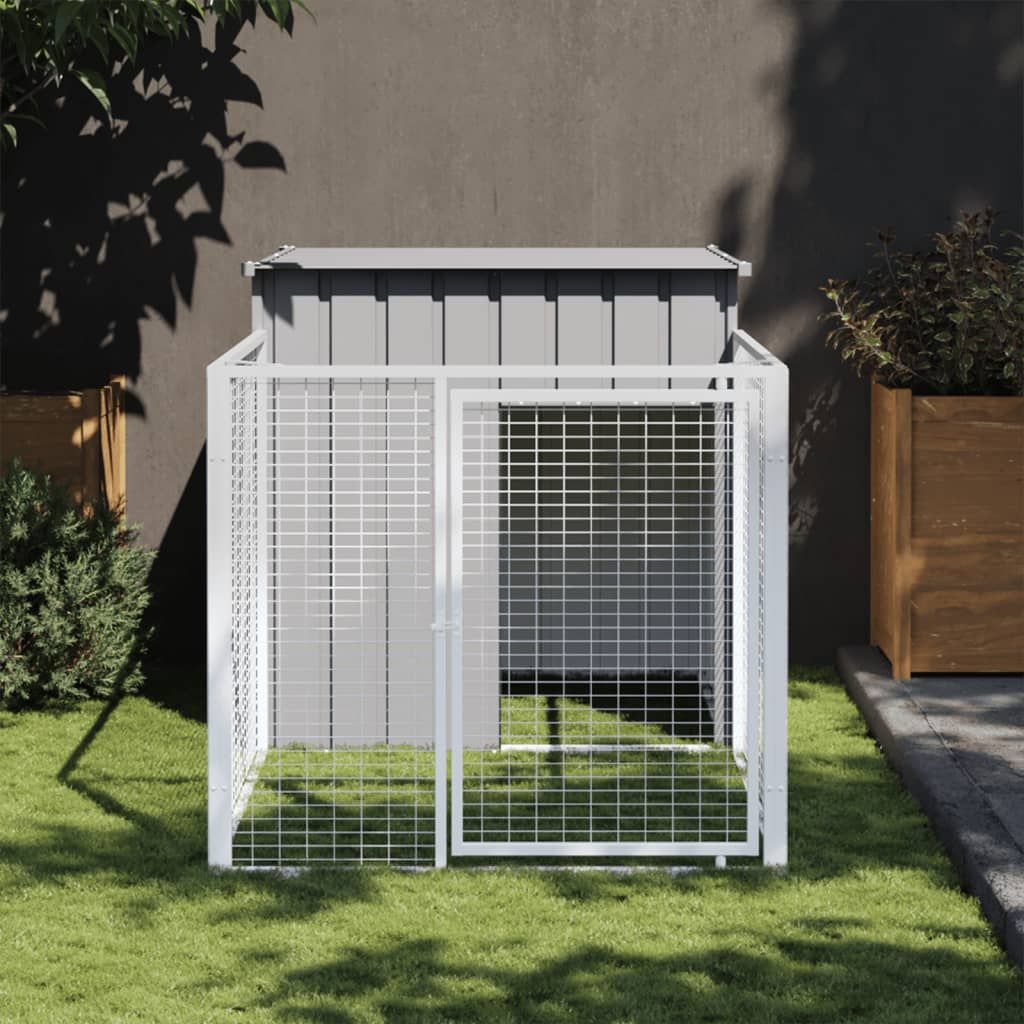 Dog House with Run Light Grey 43.3x79.1x43.3" Galvanised Steel image 1