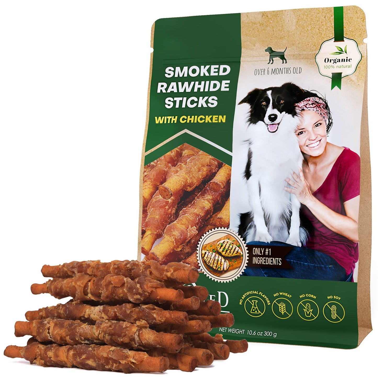 Dog Smoked Rawhide Sticks Wrapped Chicken Pet Natural Chew Treats Grain Free Organic Meat Healthy Human Grade Dried Snac image 1