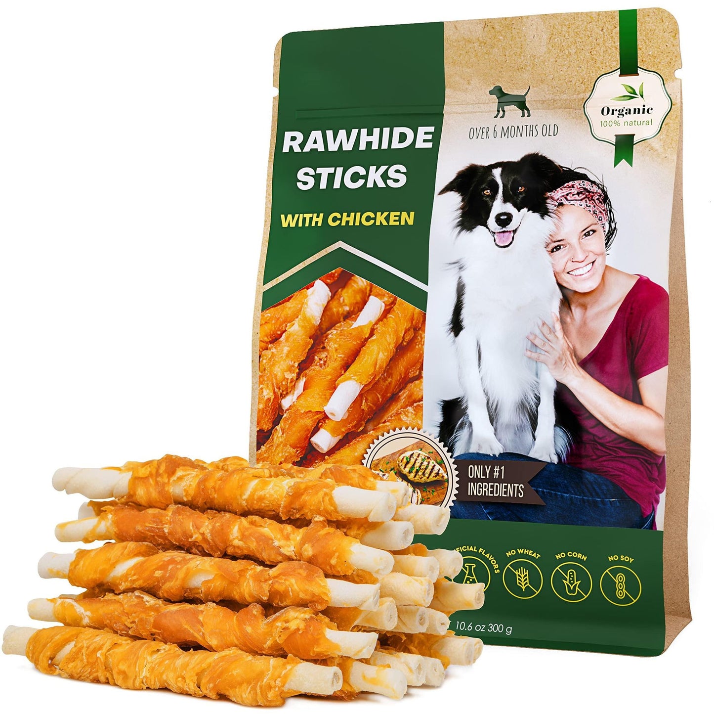 Dog Sticks Wrapped with Chicken & Pet Natural Chew Treats Grain Free Organic Meat & Human Grade Dried Snacks in Bulk for image 1