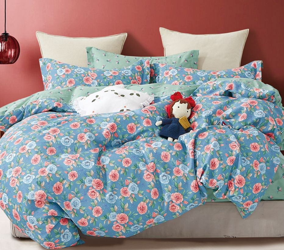Donau Blue Rose 100% Cotton Reversible Comforter Set image 1