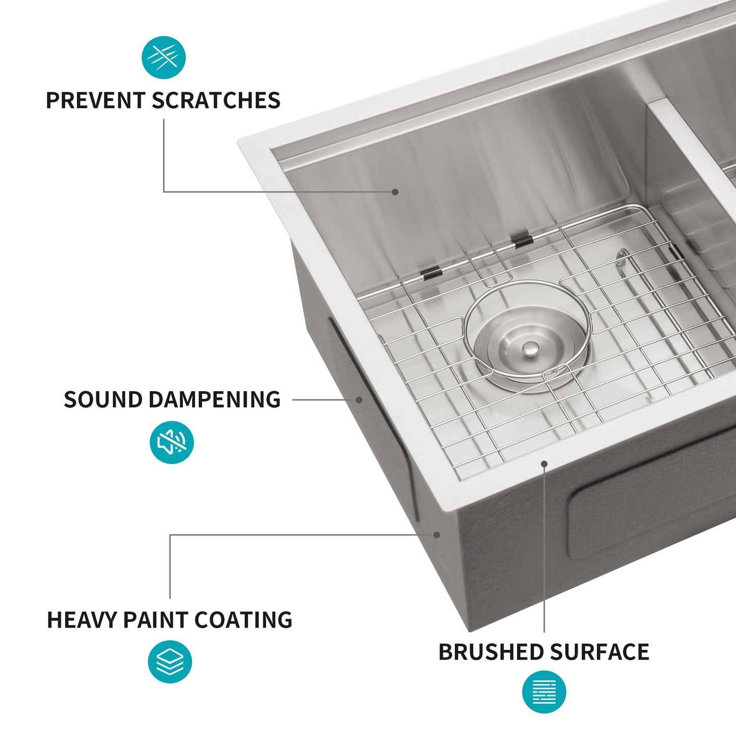 Double Bowl (50/50) Undermount Kitchen Sink- 33"x19"x10" Stainless Steel 16 Gauge with Two 10" Deep Basin image 5