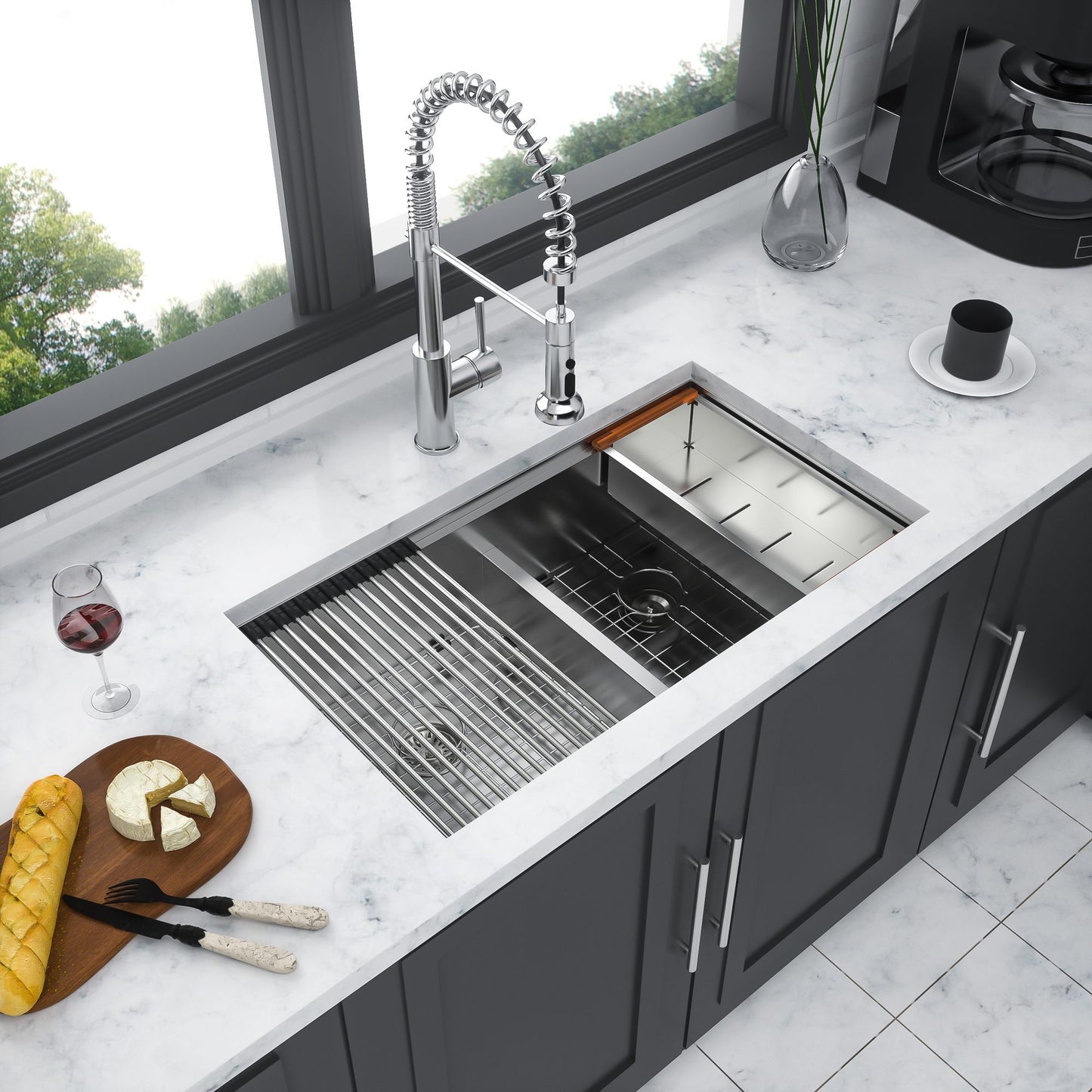 Double Bowl (50/50) Undermount Kitchen Sink- 33"x19"x10" Stainless Steel 16 Gauge with Two 10" Deep Basin image 3