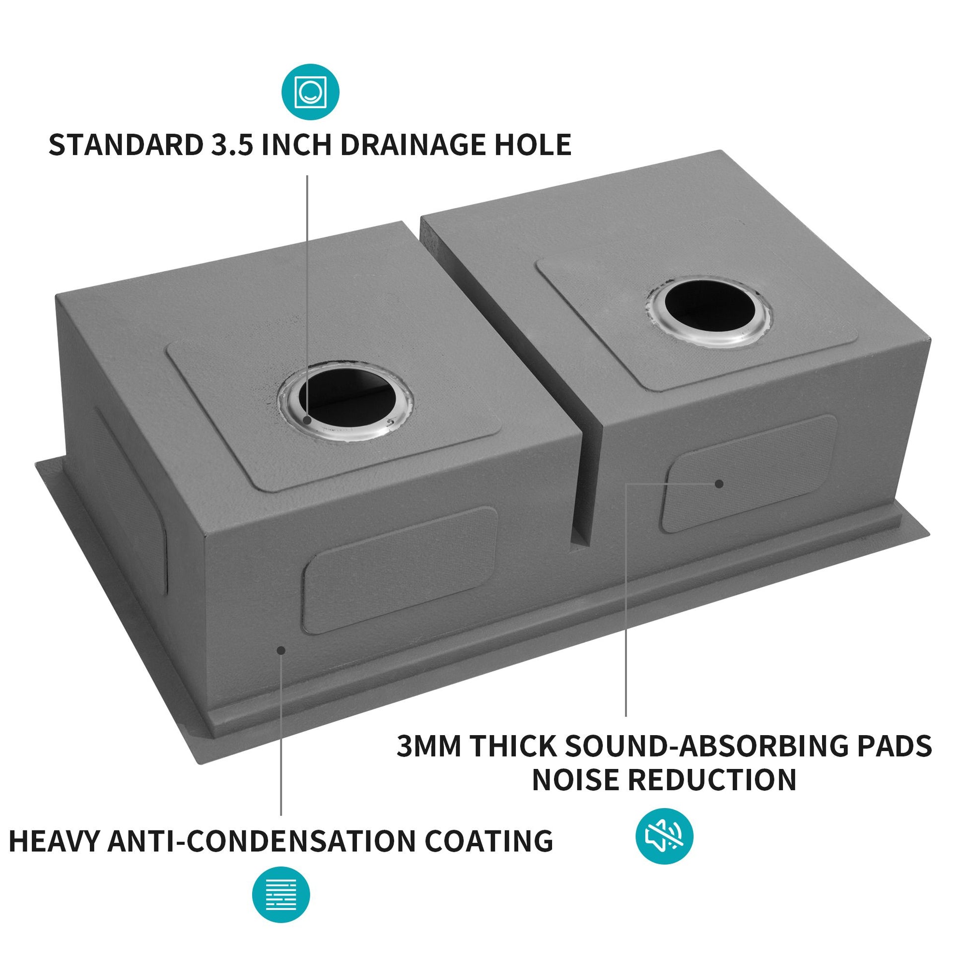 Double Bowl (50/50) Undermount Kitchen Sink- 33"x19"x10" Stainless Steel 16 Gauge with Two 10" Deep Basin image 4