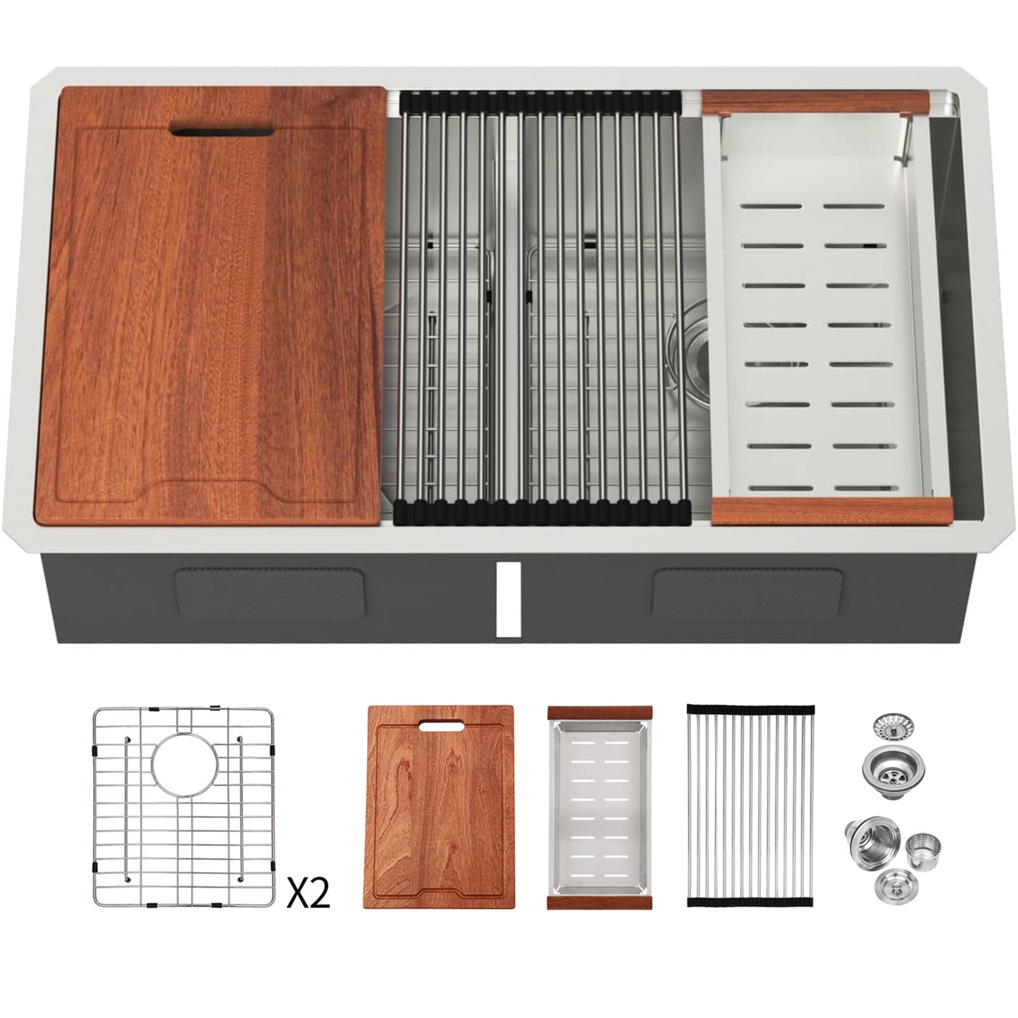 Double Bowl (50/50) Undermount Kitchen Sink- 33"x19"x10" Stainless Steel 16 Gauge with Two 10" Deep Basin image 2