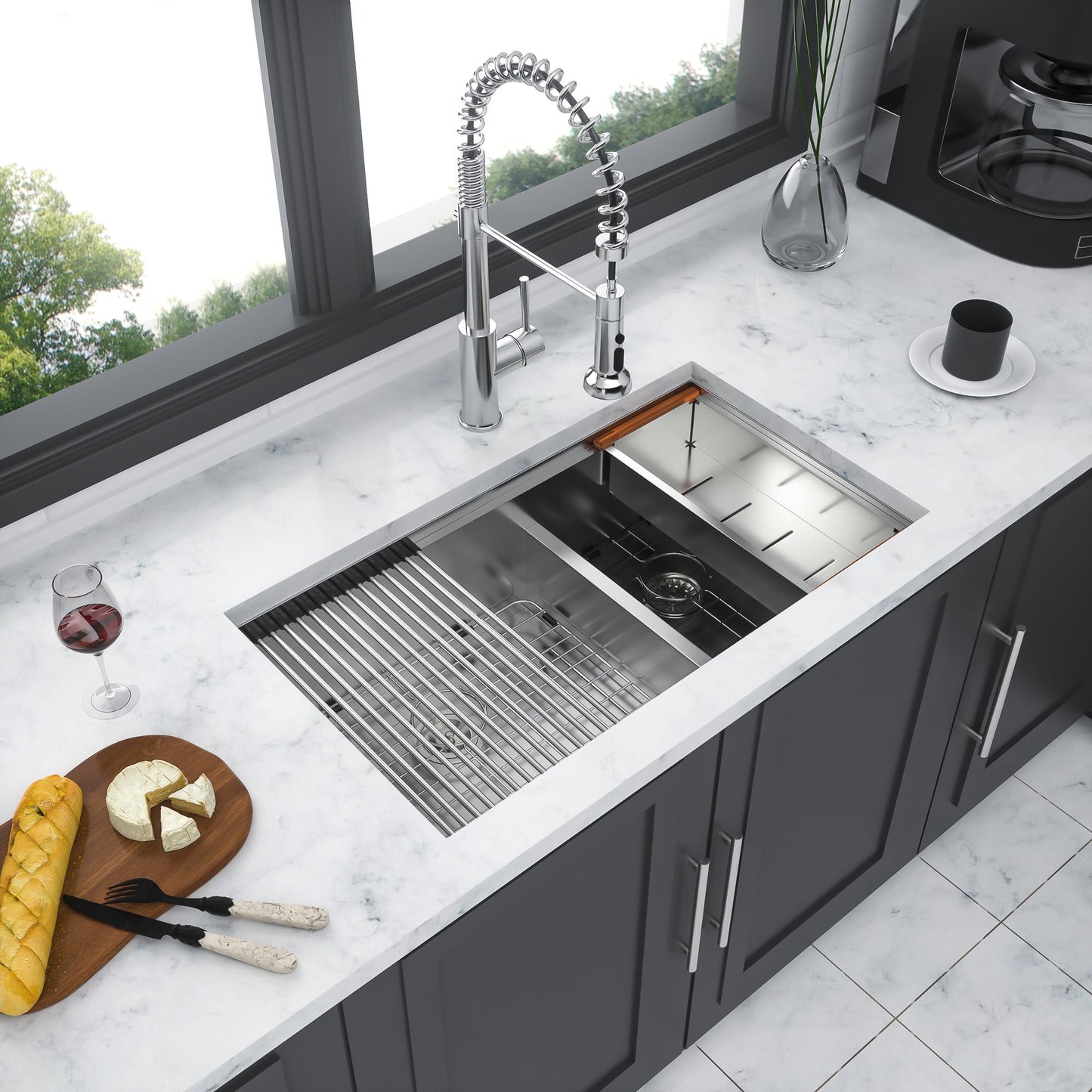 Double Bowl(60/40) Undermount Sink- 30"x19"x10" Double Bowl Kitchen Sink 16 Gauge with Two 10" Deep Basin image 3