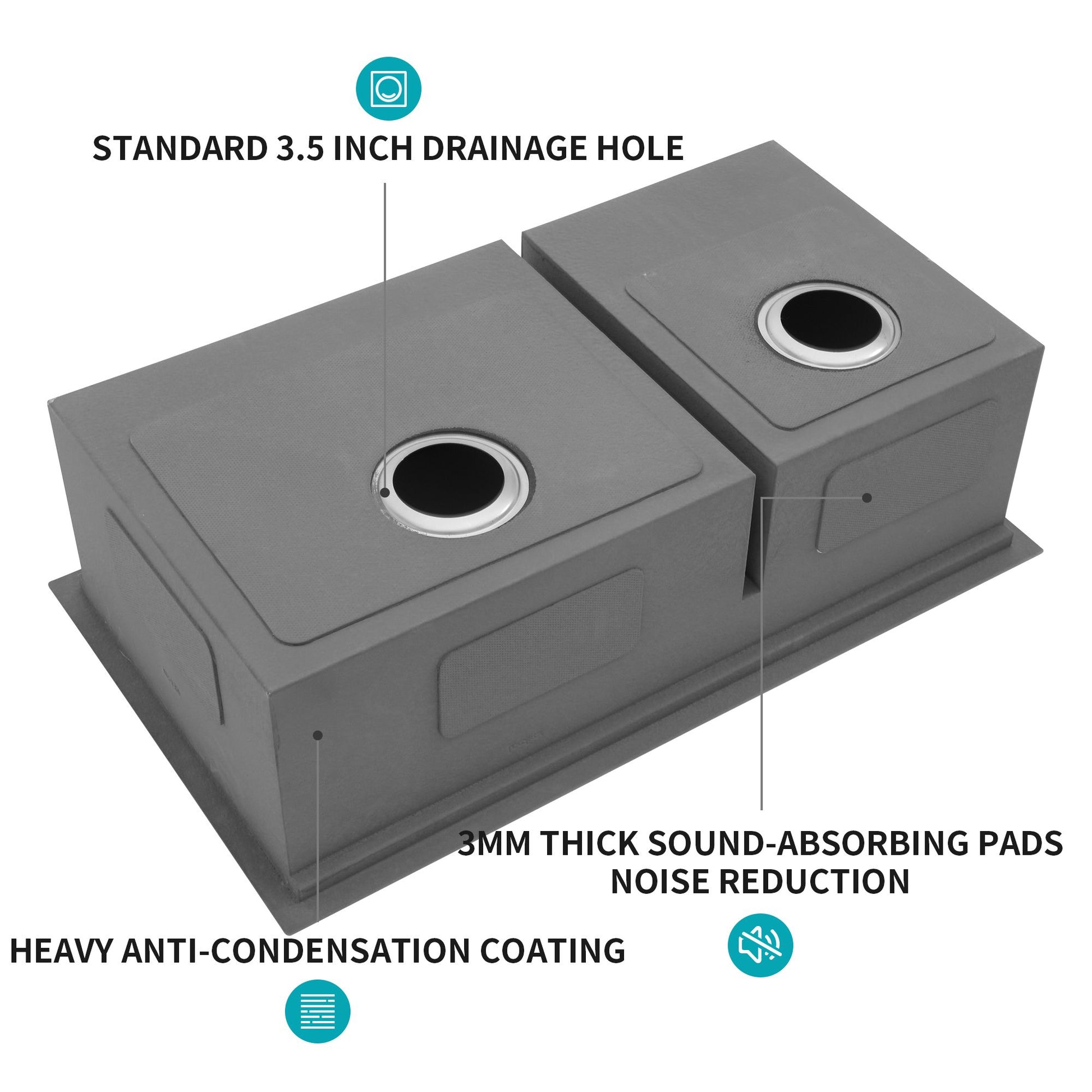 Double Bowl(60/40) Undermount Sink- 30"x19"x10" Double Bowl Kitchen Sink 16 Gauge with Two 10" Deep Basin image 5