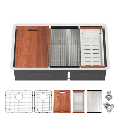 Double Bowl(60/40) Undermount Sink- 30"x19"x10" Double Bowl Kitchen Sink 16 Gauge with Two 10" Deep Basin image 1