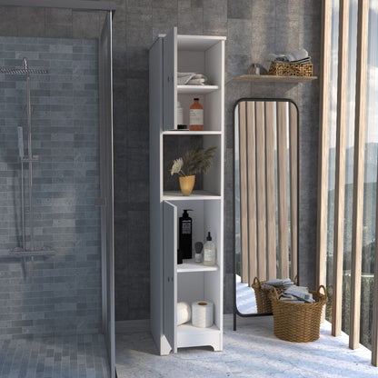 Double Door Cabinet 69" H, Four Interior Shelves, One Open Shelf, White image 4