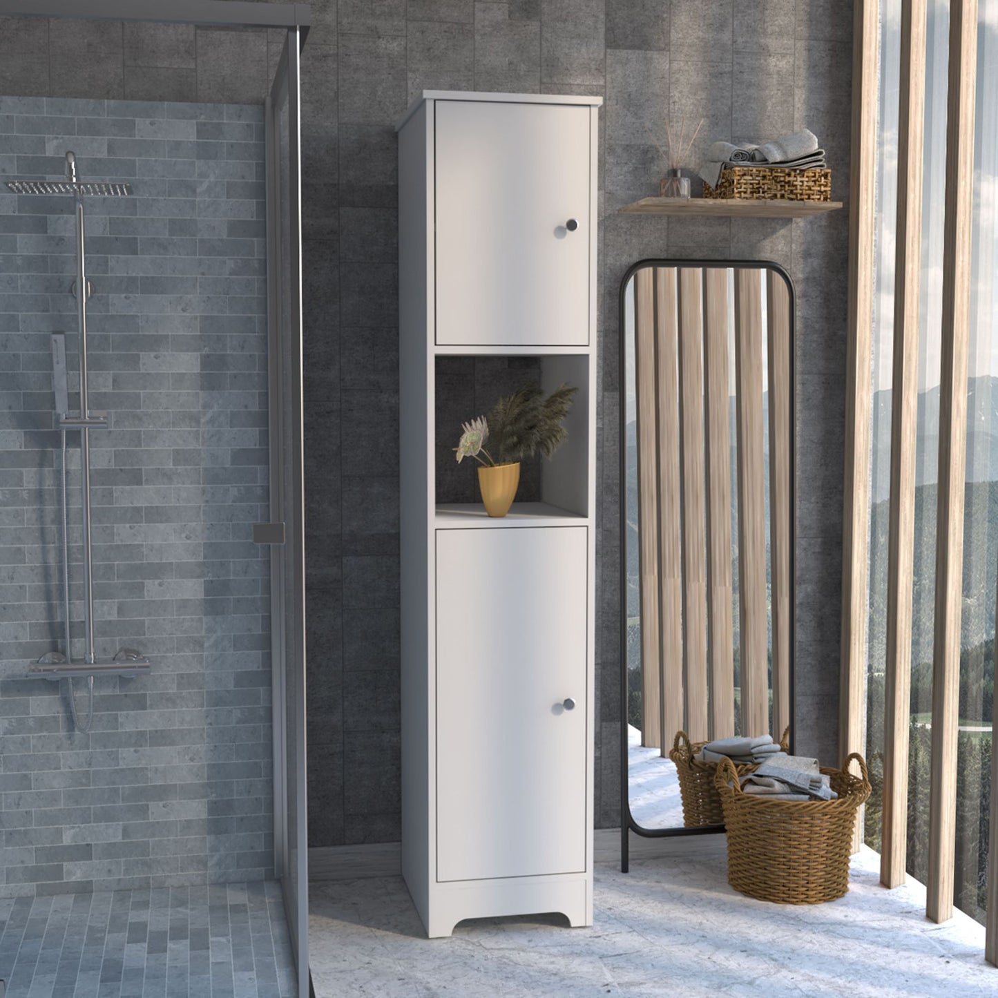 Double Door Cabinet 69" H, Four Interior Shelves, One Open Shelf, White image 1