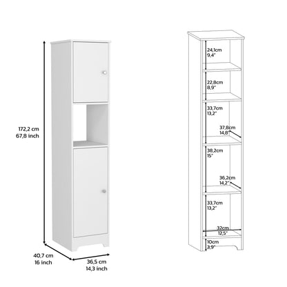 Double Door Cabinet 69" H, Four Interior Shelves, One Open Shelf, White image 7