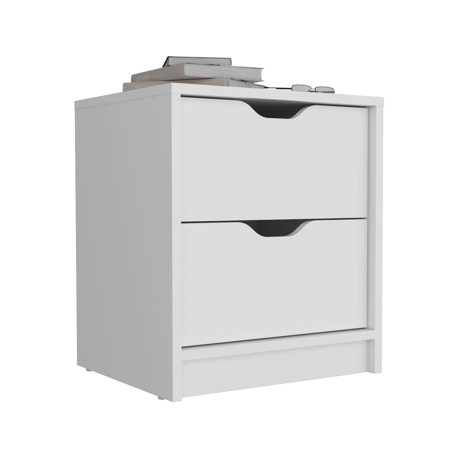 Double Drawer Nightstand 19"H, Bedside Table, White image 6