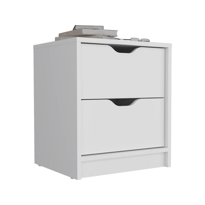 Double Drawer Nightstand 19"H, Bedside Table, White image 6