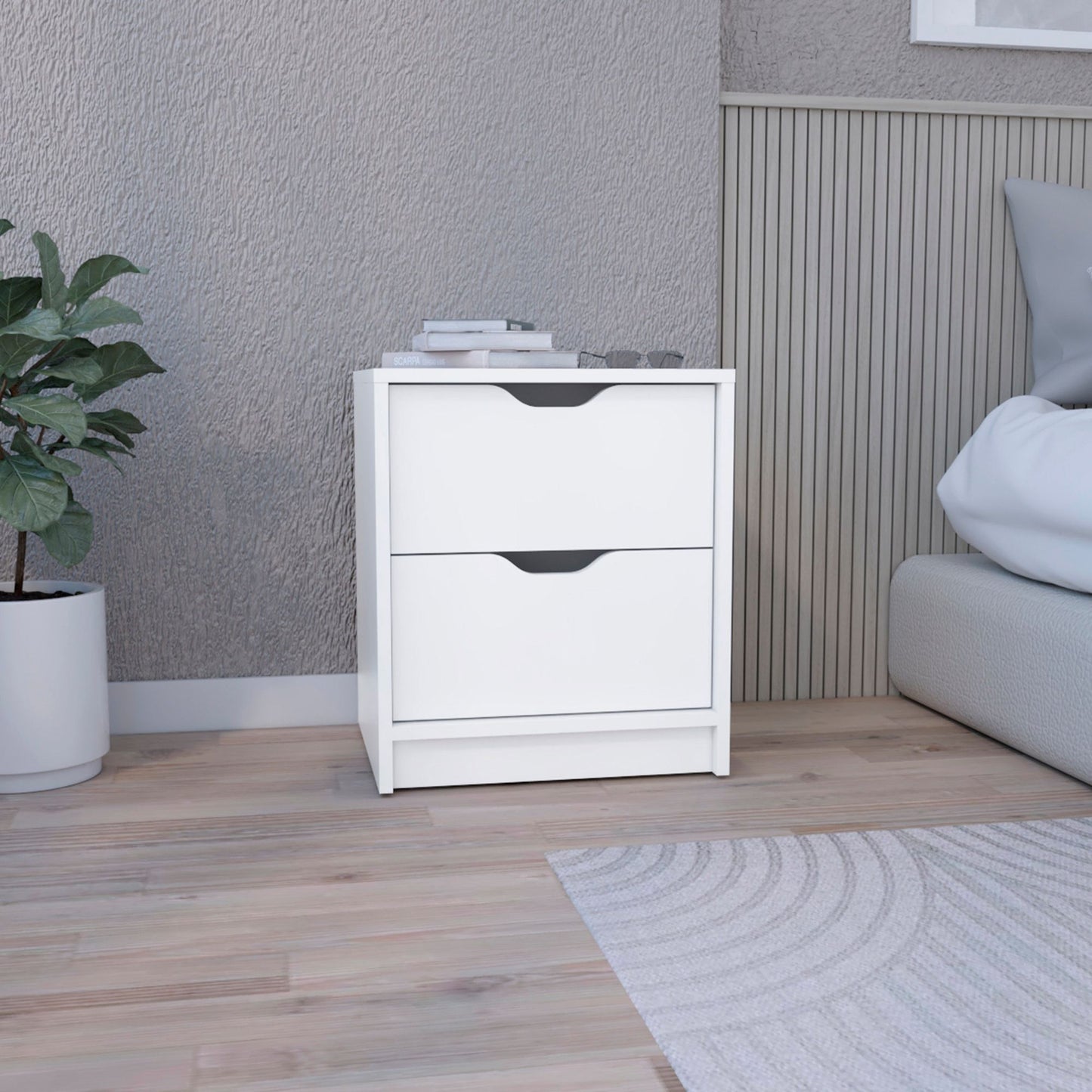Double Drawer Nightstand 19"H, Bedside Table, White image 1