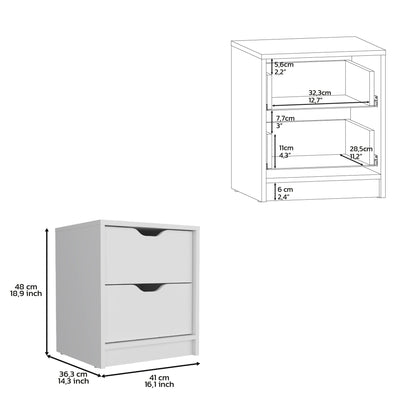 Double Drawer Nightstand 19"H, Bedside Table, White image 5