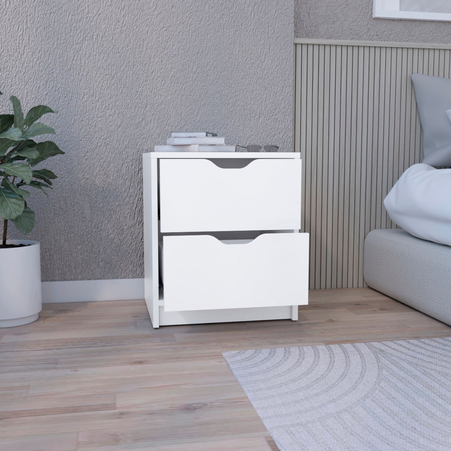 Double Drawer Nightstand 19"H, Bedside Table, White image 2