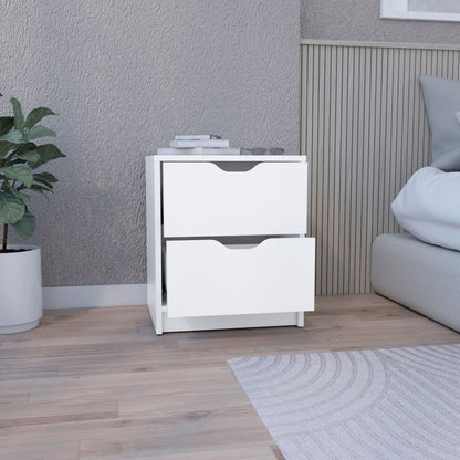 Double Drawer Nightstand 19"H, Bedside Table, White image 2