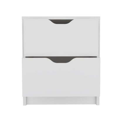 Double Drawer Nightstand 19"H, Bedside Table, White image 4