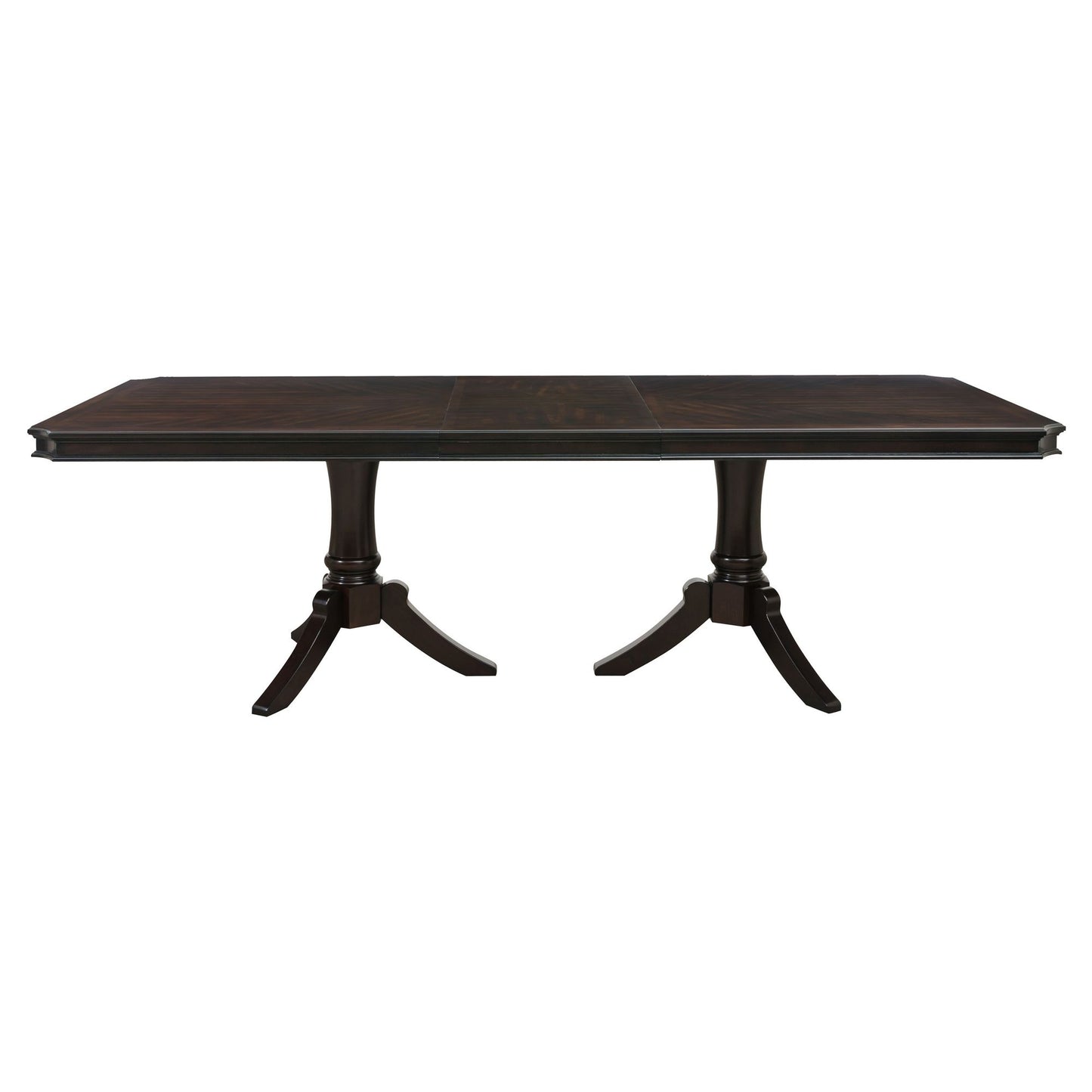 Double Pedestal Base Dark Cherry Finish 1pc Dining Table with Extension Leaf Wooden Furniture 96-inch Table image 1