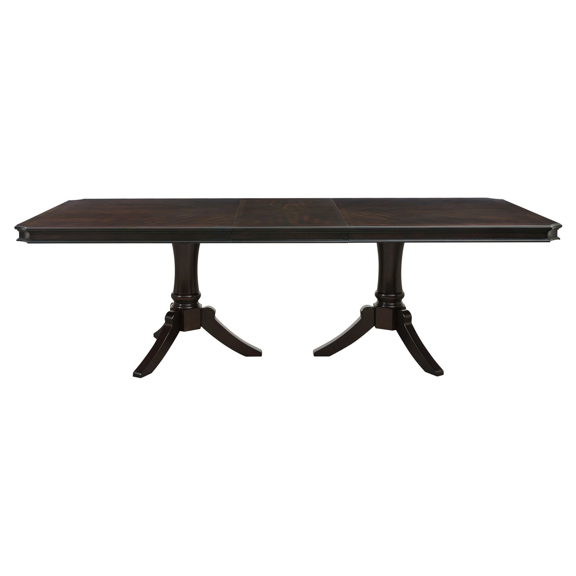 Double Pedestal Base Dark Cherry Finish 1pc Dining Table with Extension Leaf Wooden Furniture 96-inch Table image 1