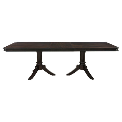 Double Pedestal Base Dark Cherry Finish 1pc Dining Table with Extension Leaf Wooden Furniture 96-inch Table image 1