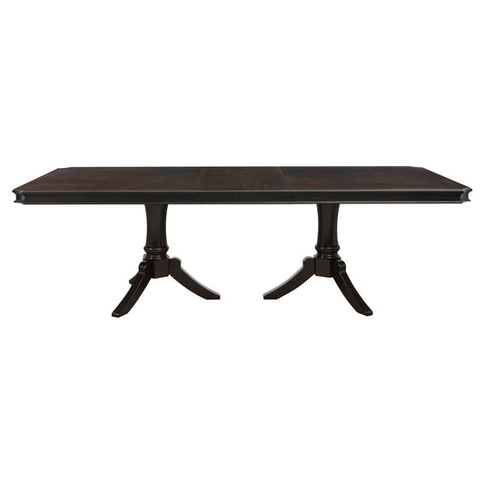 Double Pedestal Base Dark Cherry Finish 1pc Dining Table with Extension Leaf Wooden Furniture 96-inch Table image 1