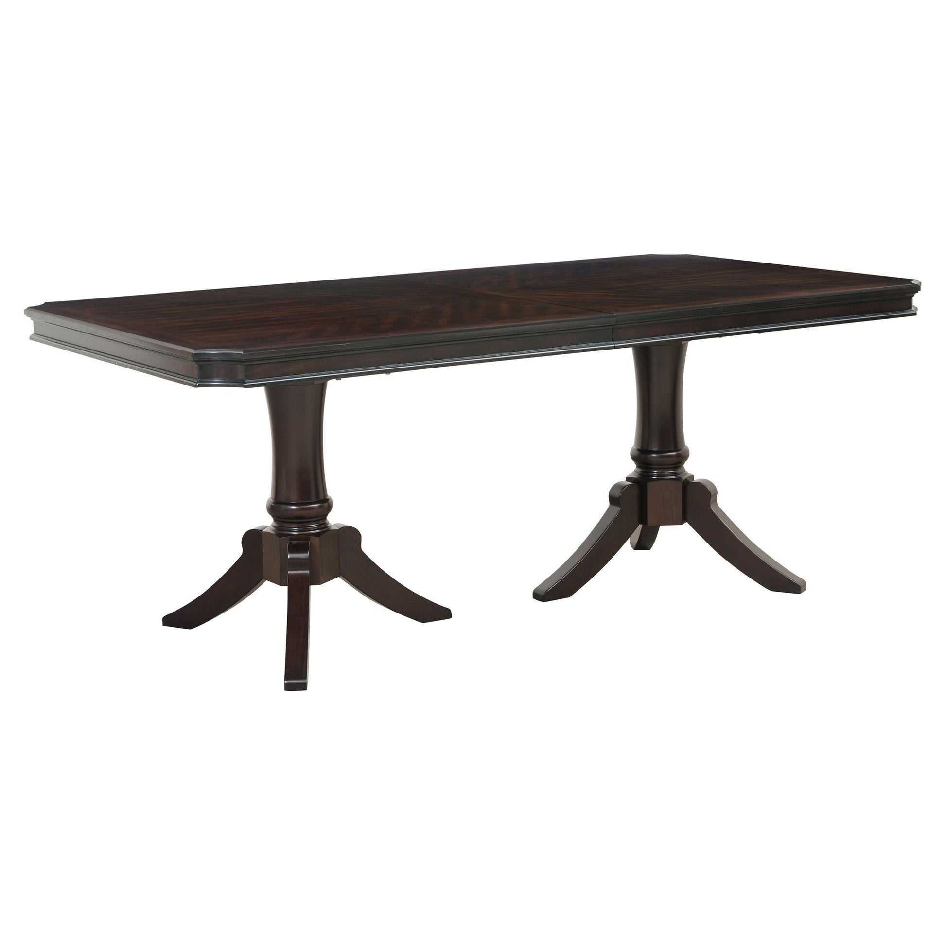 Double Pedestal Base Dark Cherry Finish 1pc Dining Table with Extension Leaf Wooden Furniture 96-inch Table image 4