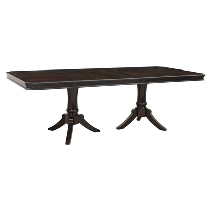 Double Pedestal Base Dark Cherry Finish 1pc Dining Table with Extension Leaf Wooden Furniture 96-inch Table image 5